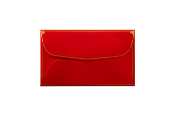 Red envelope back side with gold scallop flap design, isolated on transparent background