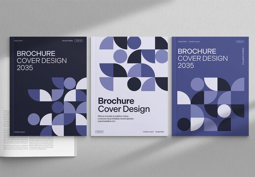 Brochure Cover Template ft. Purple Geometric Pattern for Company Profile, Annual Report & White Paper