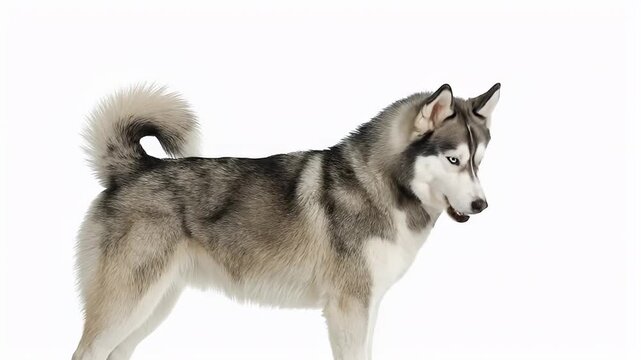 Siberian Husky Dog Standing on White Background.