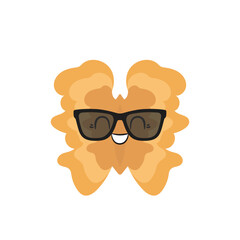 Smiling walnut, cute and fun cartoon character, tasty and healthy nut, big eyes, emotions joy delight, happy face, kawaii style, icon vector children's illustration.