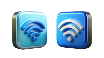 3d wifi signal icons on rectangular blue shapes isolated on transparent background