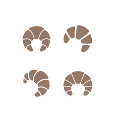 Set of croissant icon logos in flat vector style on a clean background, featuring bakery and breakfast pastry symbols ideal for cafe branding, menus, packaging, and modern food design templates