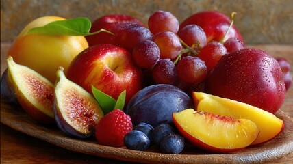Assortment of fresh, washed fruits with water droplets, showing a healthy and snack delicious arrangement