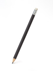 Black color pencil with easer on top isolated on white background