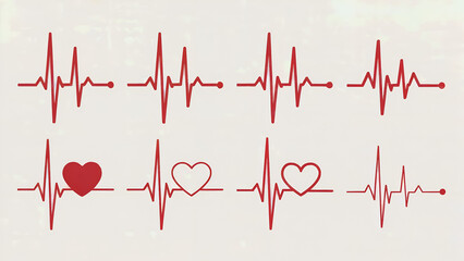 A medical illustration of heartbeats and cardiac rhythms in red