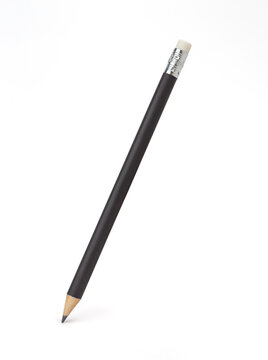 Black color pencil with easer on top isolated on white background