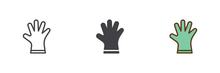 Fototapeta premium Warm glove icon set in line, solid and filled outline colorful style. Autumn clothing glove icon, color vector sign and symbol. Seasonal icon pack for cold weather design.