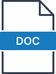 Obraz premium Blue document with white text DOC on a white background file symbol