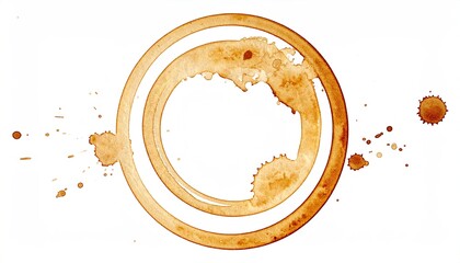 Brown, abstract stains form a ring on a clean, white background