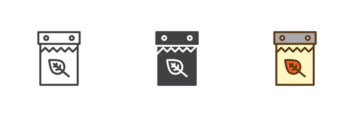 Calendar with autumn date icon set in line, solid and filled outline colorful style. Seasonal calendar icon, color vector sign and symbol.