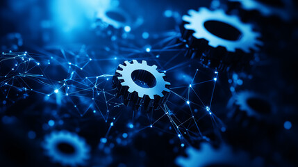 abstract gears or cogs on a blue background , digital technology concep