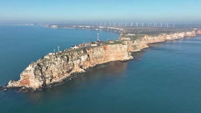 Aerial view of Kaliakra Cape, Bulgaria, Black Sea. Kaliakra is a nature reserve. It sits on the Via Pontica, a major bird migration route from Africa into Eastern and Northern Europe.