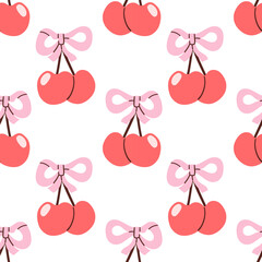 Fototapeta premium Vector illustration. Mini cherry seamless pattern, summer fabric design, baby clothes print, mini fruit seamless pattern