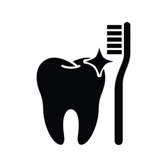 Silhouette of a tooth with a toothbrush and sparkle