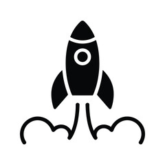 Black silhouette of a rocket ship taking off into the sky