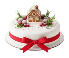 Festive gingerbread house cake holiday celebration food cozy home isolated on transparent background