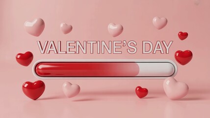 Valentine's day loading progress bar with red and white hearts on pink background love and romance concept