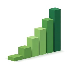 Isometric bar graph showing growth five ascending solid blocks different shades green against white background