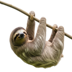 Fototapeta premium Sloth relaxing on tree branch jungle habitat animal isolated on transparent background