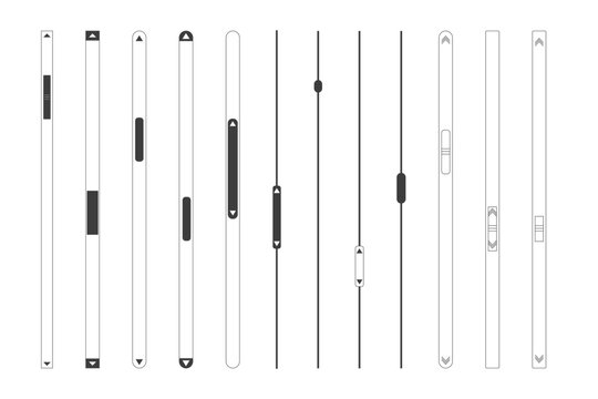Slide scroll bar set slider. UI control web elements. Scrollbar control panel for power, volume, brightness, Design elements for your website. simple modern graphic element for ui, infographic, icon