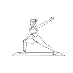 Woman practicing yoga in a Warrior II pose on a mats