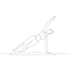 Woman Performing Side Plank Yoga Pose in Continuous Line Art