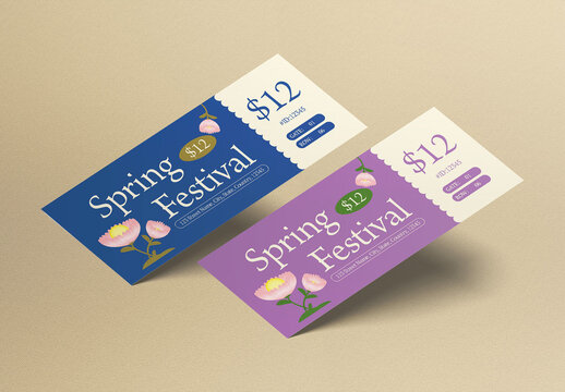 Blue And Purple Flat Design Spring Festival Ticket