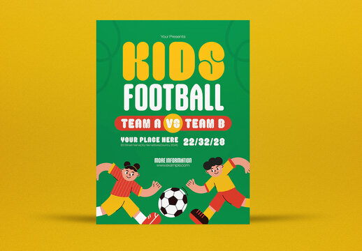 Green Handdrawn Kids Football Flyer Layout