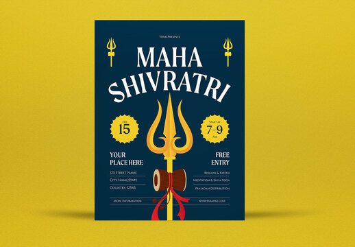 Green Flat Design Maha Shivratri Flyer Layout