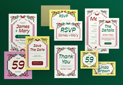 Pink India Theme Wedding Invitation Set