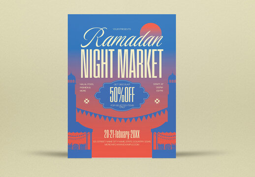 Blue And Orange Ramadan Night Market Flyer Set