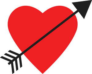 Red heart with arrow vector illustration for romantic Valentine's Day celebration symbol of love and passion