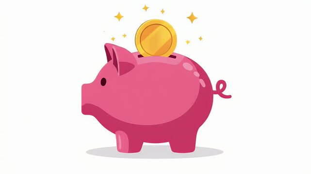 Piggy Bank Gold Coin Drop Saving Money Flat Design Animation