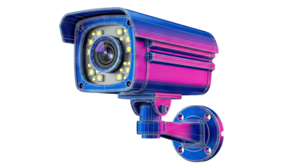 Wireframe Security Camera with Blue and Pink Gradient