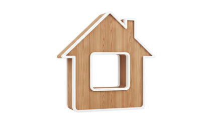 Wooden House Icon with White Trim