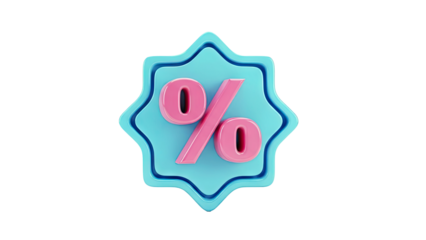 3D Pink Percentage Symbol on Blue Starburst Badge