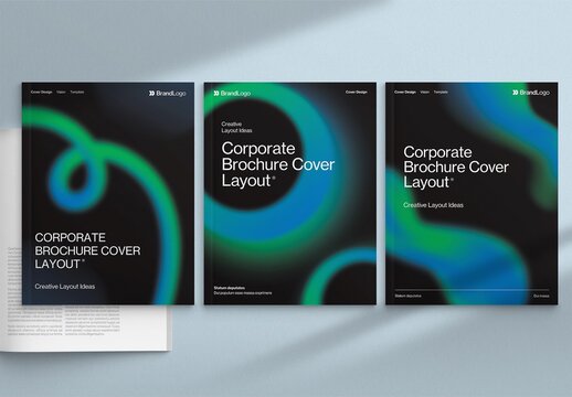 Creative Brochure Cover Template in Black, Blue & Green Hues with Abstract Style for Modern Brochure