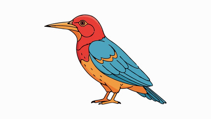 Obraz premium Stylized cartoon bird with red head, blue wings, and orange body