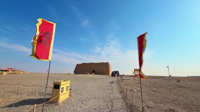 Yumen Pass (Jade Gate Pass) Historic Site Along The Ancient Silk Road In Dunhuang, Gansu Province Of China. Static Shot