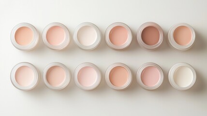 Obraz premium Cosmetic foundation jars displaying diverse skin tone shades for and inclusivity concepts beauty