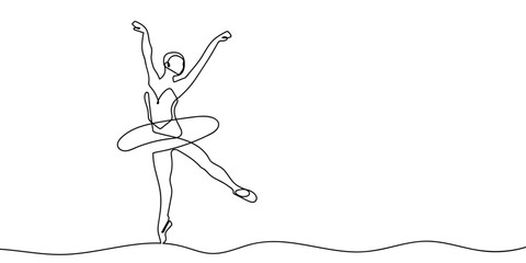 A continuous artistic line a woman performing ballet jumping. outline minimalist vector illustration Editable stroke.