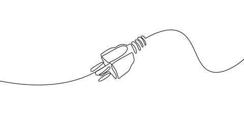 Continuous, colored line art of a power cord plug. outline minimalist vector illustration Editable stroke.