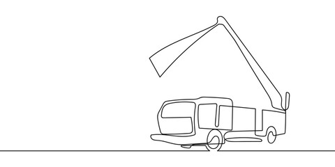 The continuous artistic line a fire truck spraying water to extinguish a fire. outline minimalist vector illustration Editable stroke.