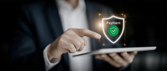 Secure online payment solutions digital banking business technology virtual environment close-up view financial safety