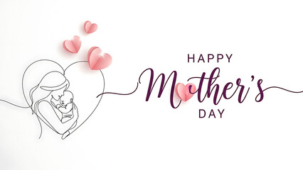 Happy mother's day greeting card with mother and baby illustration