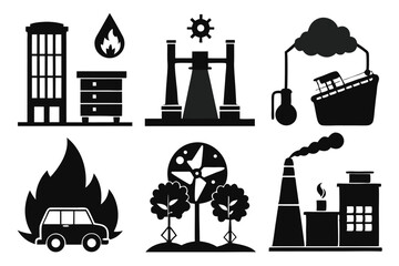 Naklejka premium set of pollution silhouette line art vector illustration