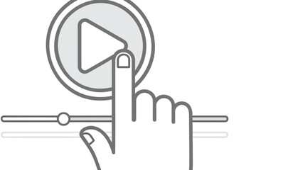 Hand clicking play button on video player interface with finger