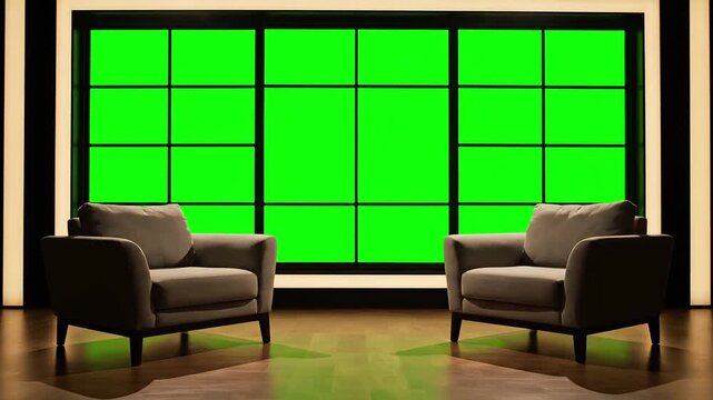 Large Modern Window Panes or Glass Wall Green Screen Chroma Key