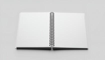 Open notebook with blank pages and spiral binding on a light surface