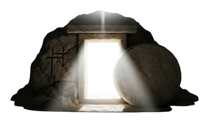 Resurrection scene ancient tomb digital mysterious illuminated isolated on transparent background